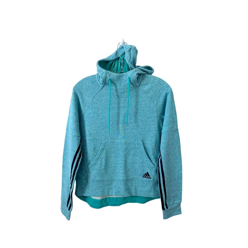 Adidas Stripe 100% Cotton Comfy Hoodie Sweatshirt Blue Green Aqua Size XS NEW